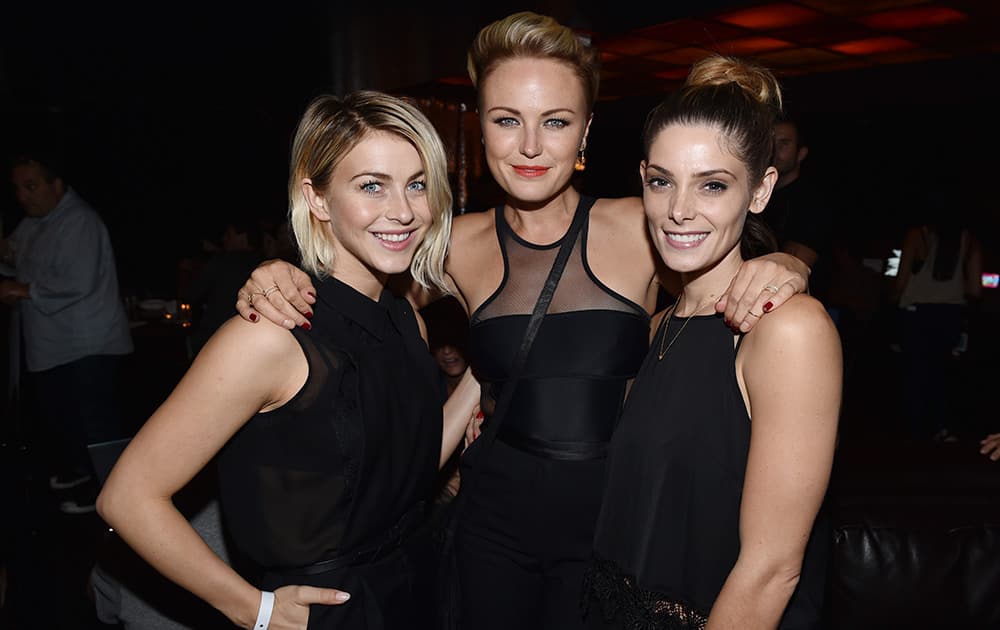 Julianne Hough, and from left, Malin Akerman and Ashley Greene attend a private event at Hyde Staples Center hosted by Dell for the Katy Perry concert, in Los Angeles.