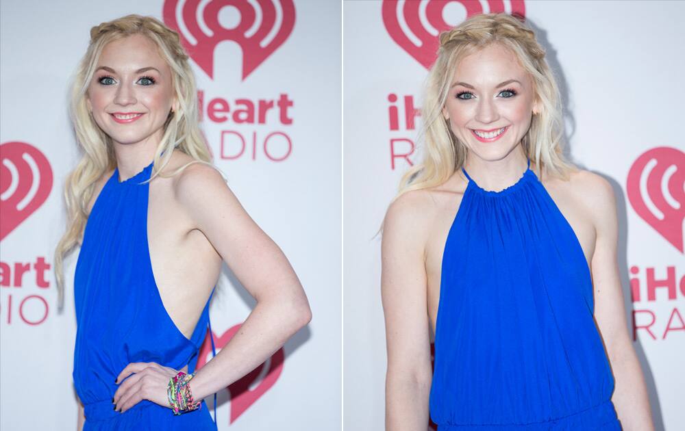 Emily Kinney arrives at the iHeart Radio Music Festival, at The MGM Grand Garden Arena in Las Vegas. 