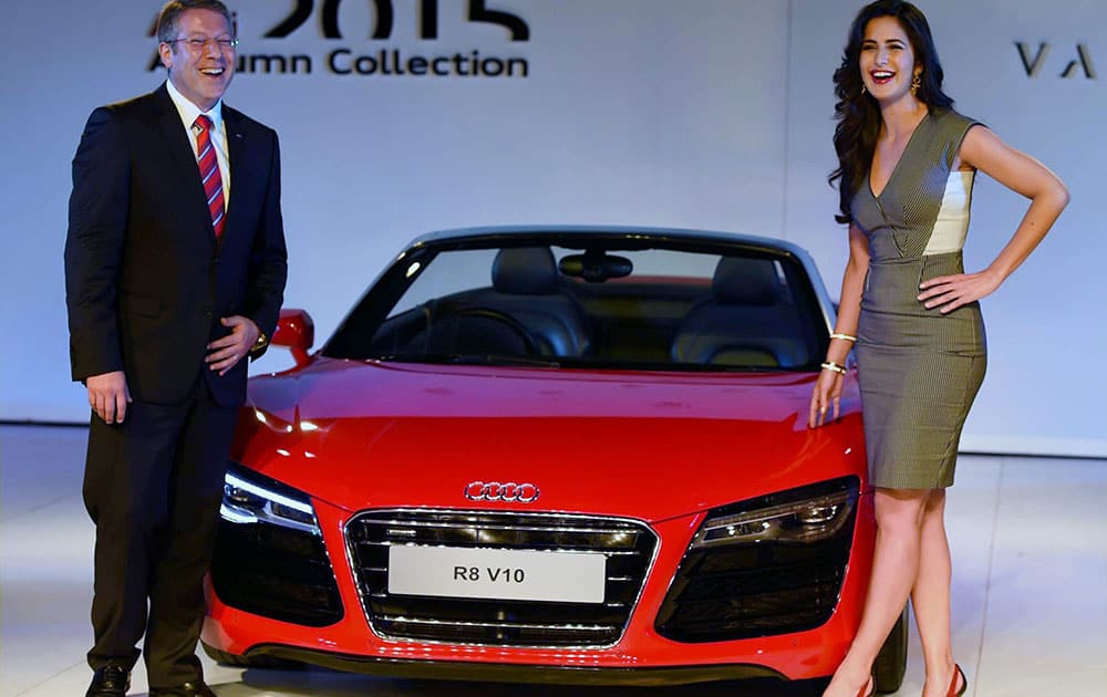 Actress Katrina Kaif with Audi India Head, Joe King during the launch of Audi 2015 autumn collection in Mumbai.