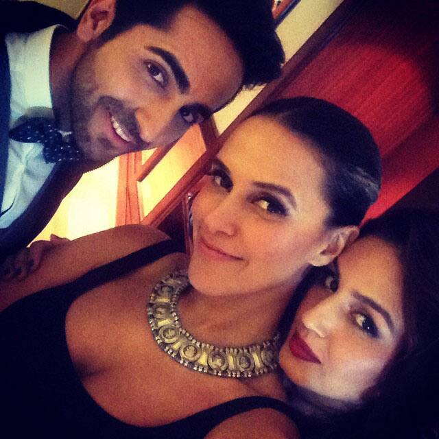 neha dhupia - Surrounded by awesomeness @ayushmannk @iamhumaq @feminaindia -instagram