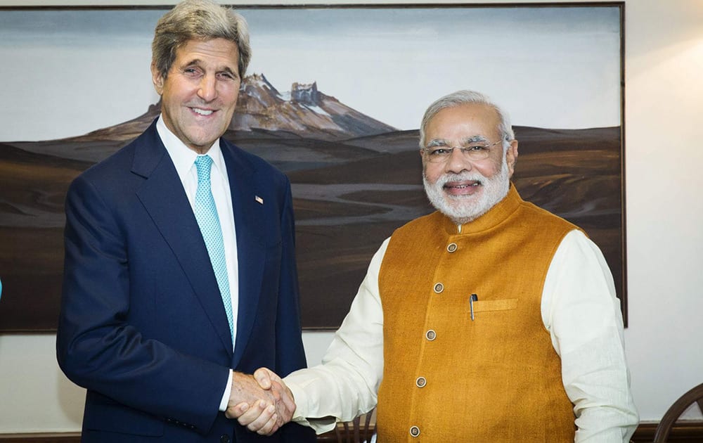 Prime Minister Narendra Modi with US Secretary of State John Kerry, during the latter's recent visit to India.