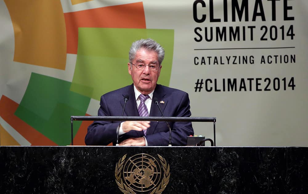 President Heinz Fischer, of Austria, addresses the United Nations Climate Summit, at U.N. headquarters.