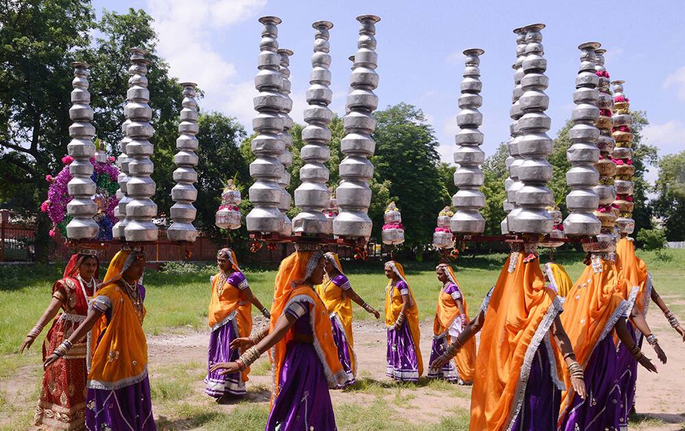 Women practice for the Garba dance ahead of the Navratri festival in Ahmedabad.