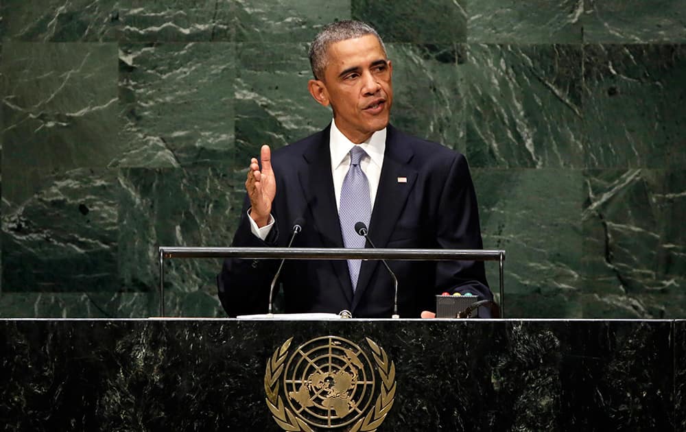 United States President Barack Obama addresses the 69th session of the United Nations General Assembly, at U.N. headquarters.