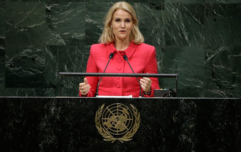 Danish President Helle Thorning-Schmidt addresses the 69th session of the United Nations General Assembly, at the United Nations headquarters.