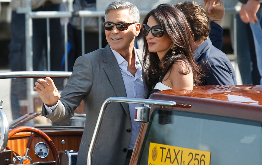 George Clooney and Amal Alamuddin arrive in Venice, Italy. Clooney, 53, and Alamuddin, 36, are expected to get married this weekend in Venice, one of the world’s most romantic settings. 