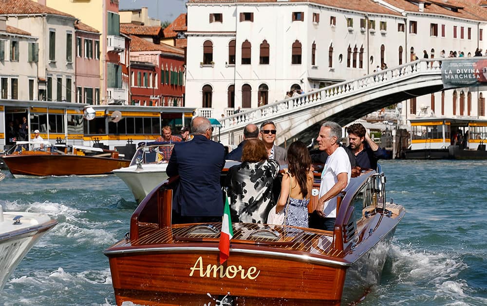 George Clooney and Amal Alamuddin arrive in Venice, Italy. Clooney, 53, and Alamuddin, 36, are expected to get married this weekend in Venice, one of the world’s most romantic settings. 