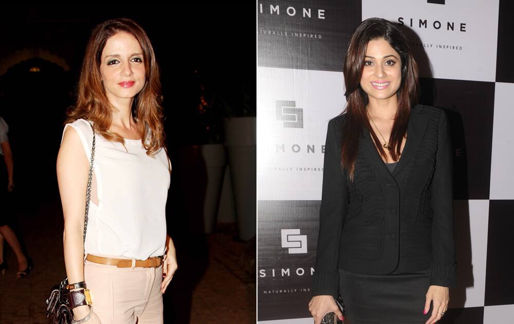 Suzanne Roshan and Shamita Shetty during the launch of Simone Arora's new store 'Simone' in Mumbai.- Ashwini Sawant.dna