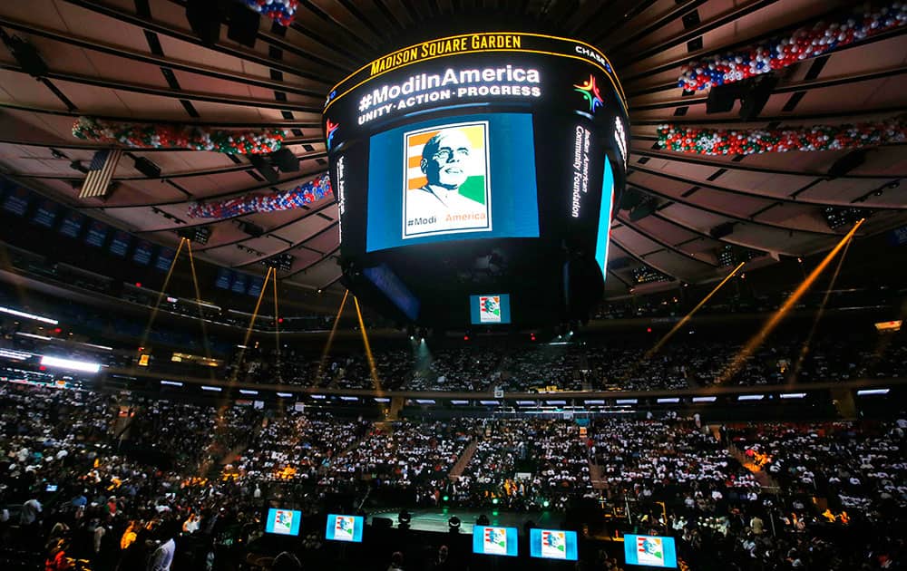 Supporters of India's Prime Minister Narendra Modi fill Madison Square Garden before before a reception by the Indian community in honor of Modi's visit to the United States.