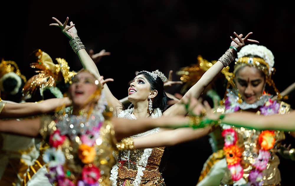 Traditional dancers perform during a reception by the Indian community in honor of Indian Prime Minister Narendra Modi's visit to the United States at Madison Square Garden.