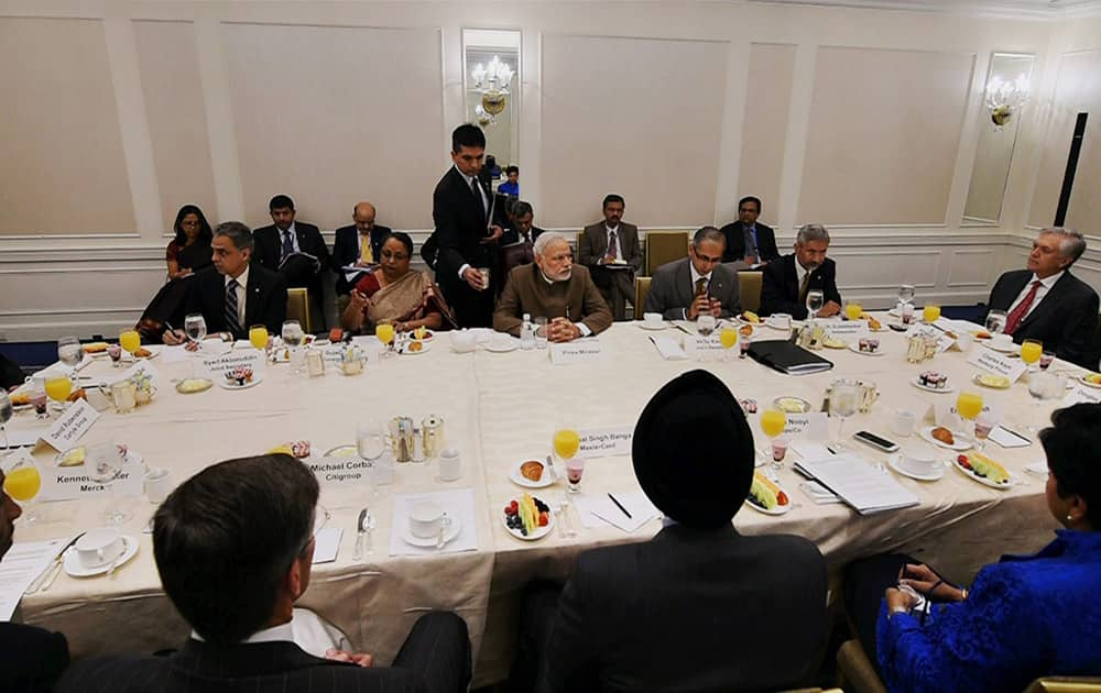 Prime Minister Narendra Modi during a breakfast meeting with CEOs in New York, US.