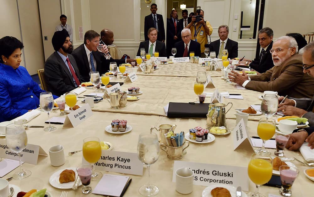 Prime Minister Narendra Modi during a breakfast meeting with CEOs in New York, US.