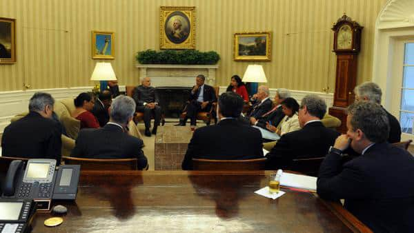 Indian Prime Minister Narendra Modi with President Barack Obama in the Oval Office.