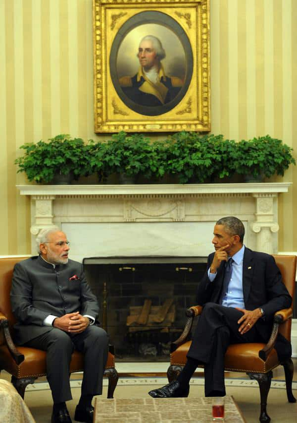 Indian Prime Minister Narendra Modi with President Barack Obama in the Oval Office.