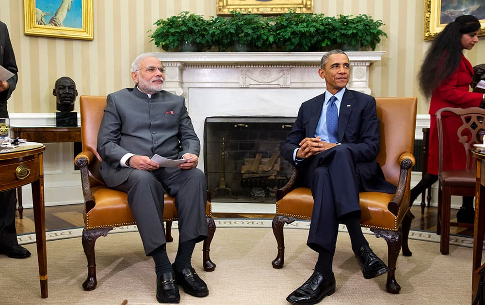 President Barack Obama meets with Indian Prime Minister Narendra Modi, in the Oval Office  of the White House in Washington. 