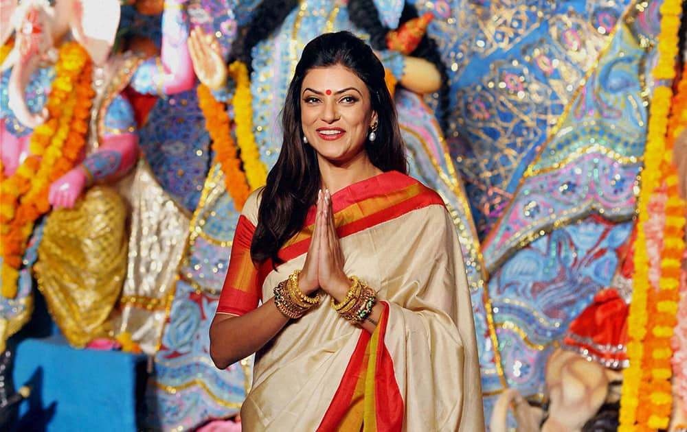 Bollywood actress Sushmita Sen attends the Durga Puja celebrations in Mumbai.