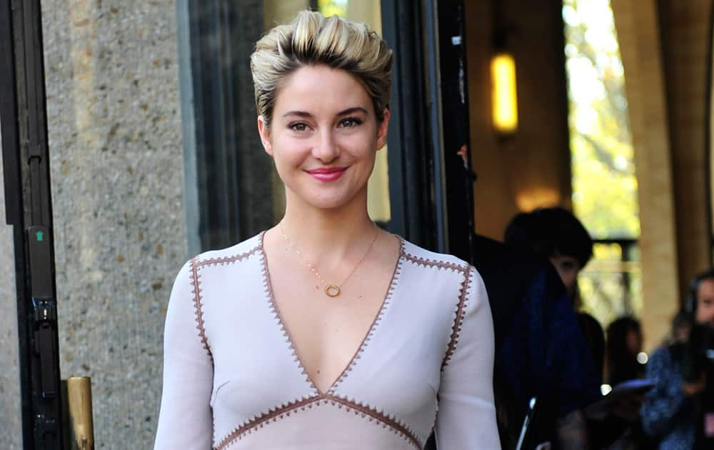 Actress Shailene Woodley poses after Miu Miu's Spring/Summer 2015 ready-to-wear fashion collection presented in Paris, France.