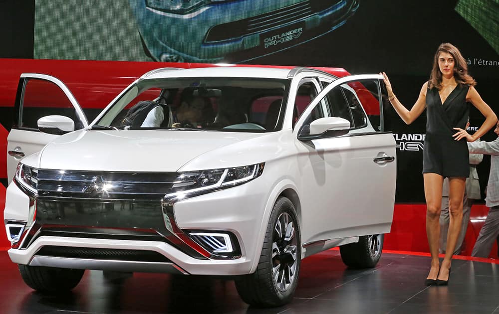 The Mitsubishi Outlander PHEV is presented at the Paris Motor Show, in Paris.