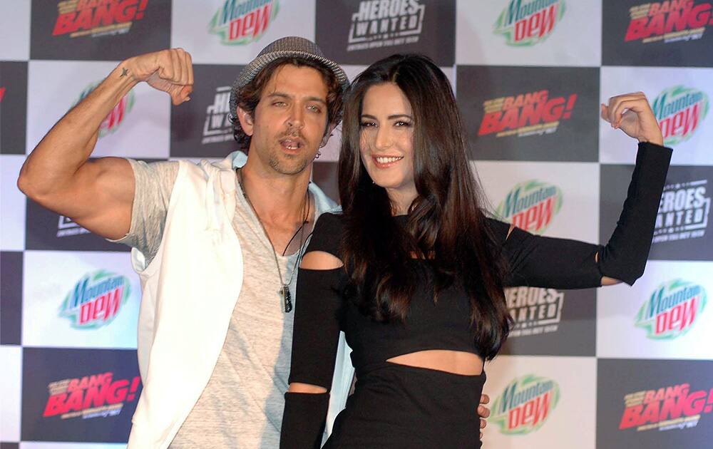 Bollywood Actors Hrithik Roshan and Katrina Kaif at a promotional event of their film Bang Bang in Mumbai.