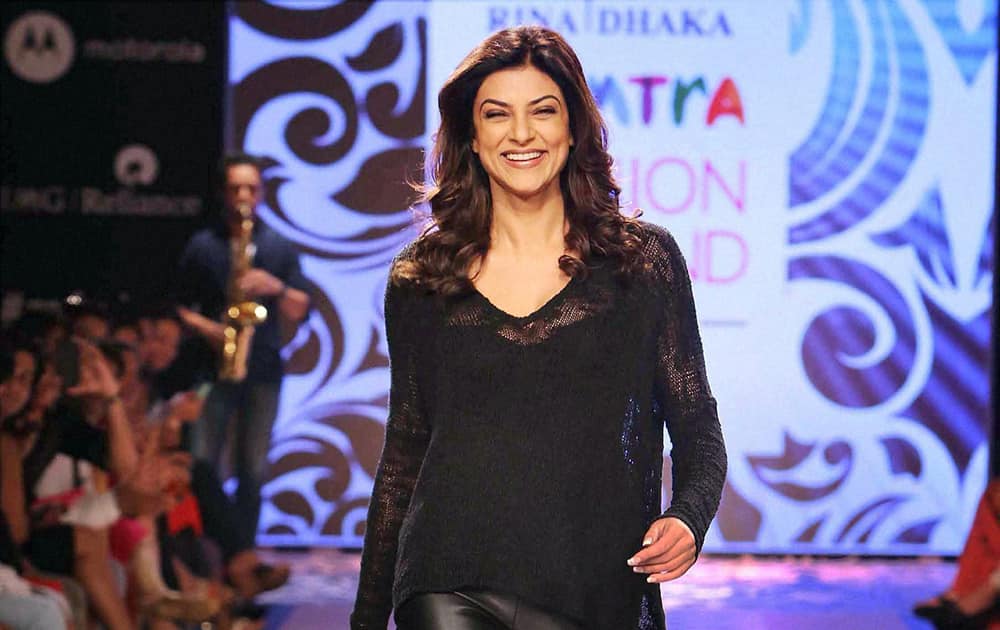 Bollywood actress Sushmita Sen walks the ramp during a fashion event in Mumbai.