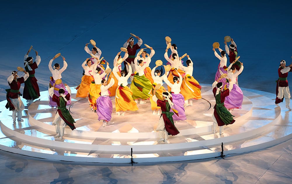 Dancers perform during the closing ceremony of the 17th Asian Games in Incheon, South Korea.