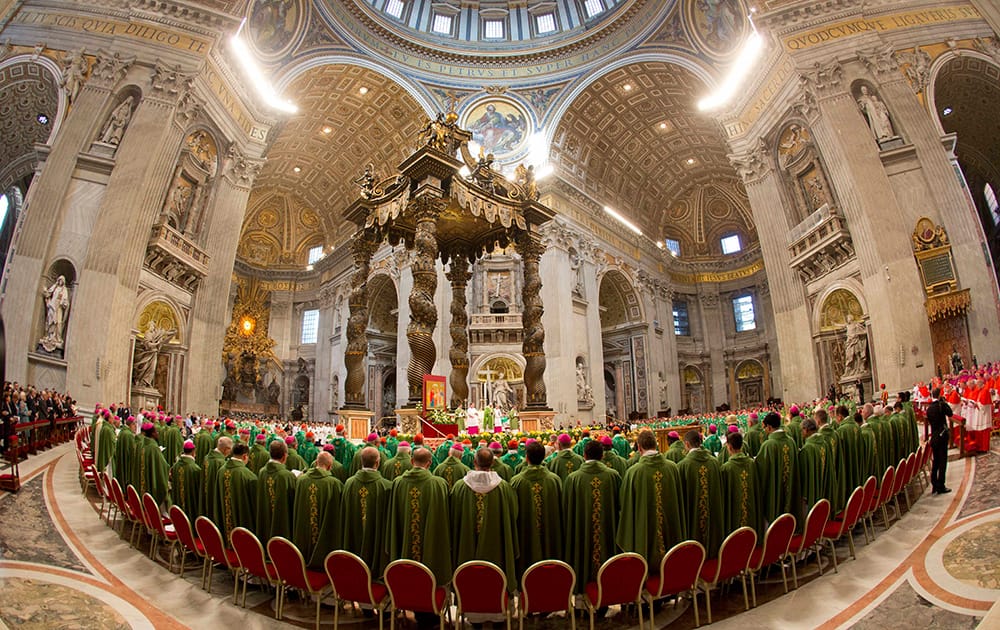 Pope Francis, celebrates a mass in St. Peter's Basilica at the Vatican to open the extraordinary Synod on the family. 