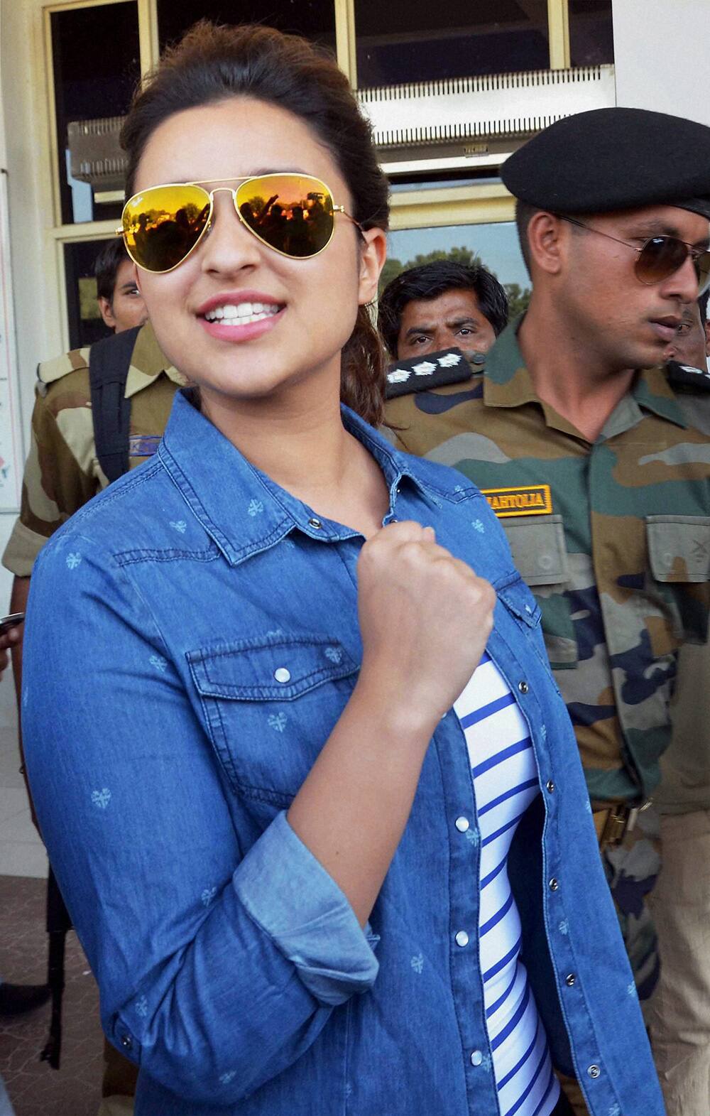 Parineeti Chopra comes out from Jodhpur Airport as she arrives to attend an Army Programme in Jodhpur.