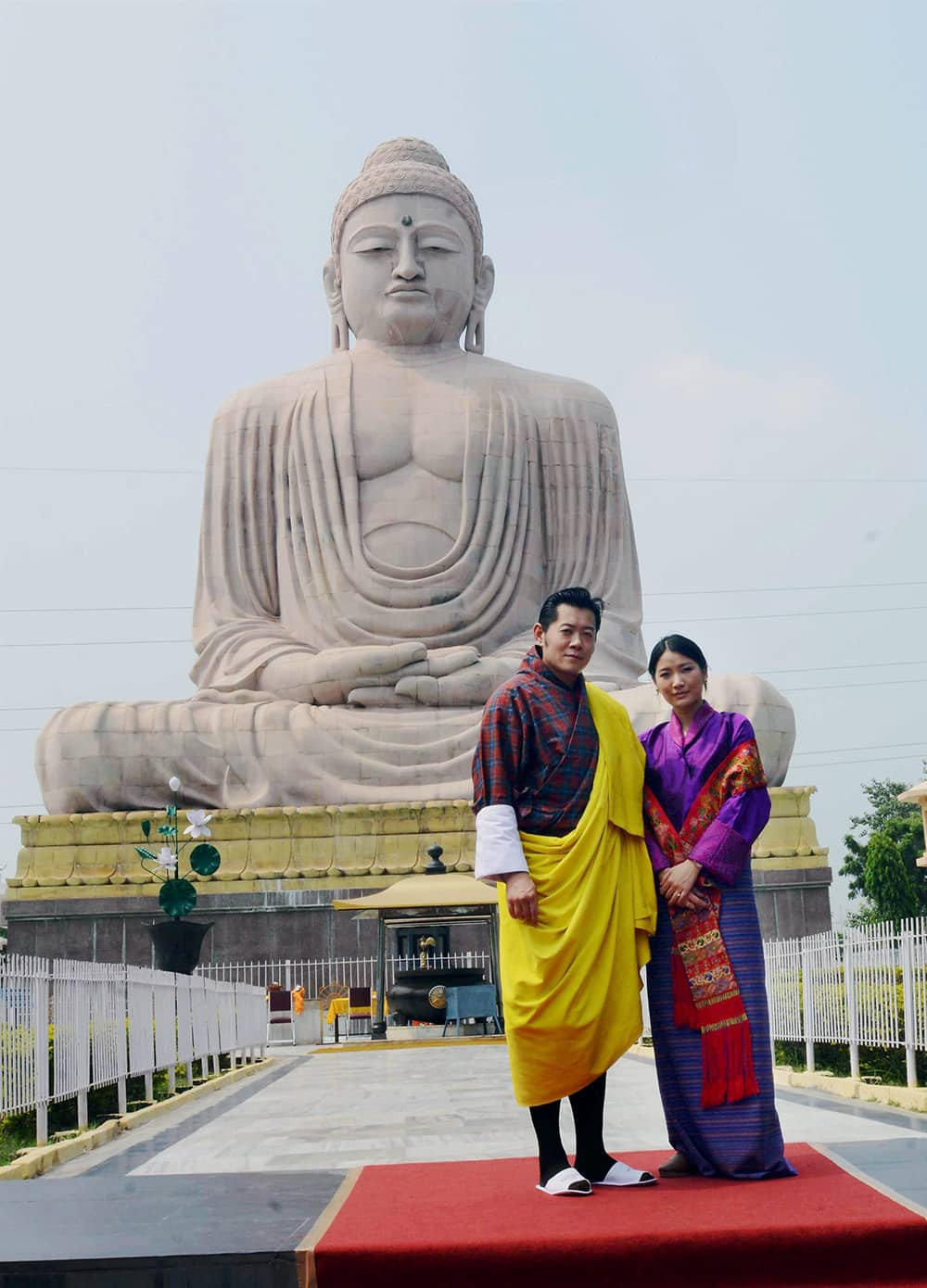 King of Bhutan Jigme Khesar Namgyel Wangchuck with Queen Jetsun Pema Wangchuck visit the 80 feet tall Buddha Statue in Bodh Gaya.