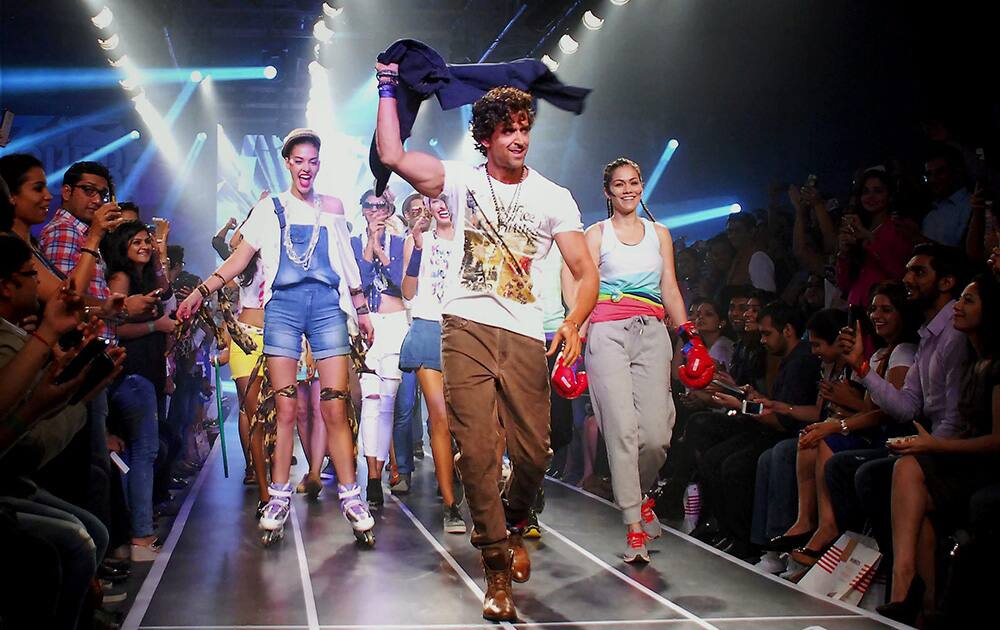 Hrithik Roshan walks down the ramp during Myntra Fashion Weekend in Mumbai.