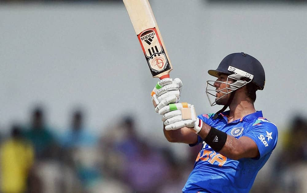 India A team player Unmukt Chand hits a shot during a warm up match against West Indies at Brabourne Stadium in Mumbai.