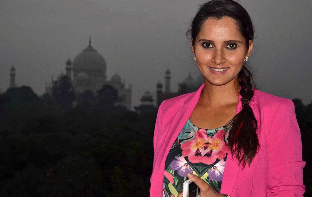 Tennis star Sania Mirza poses during a visit to Taj Mahal in Agra.