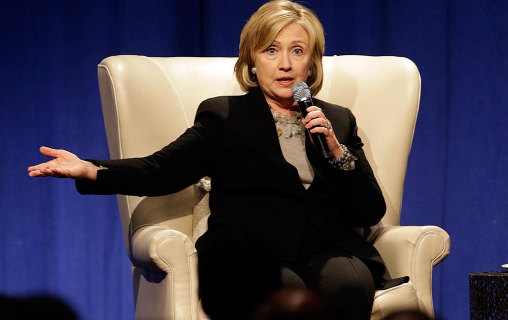 Former U.S. Secretary of State Hillary Rodham Clinton speaks at the Economic Club of Chicago in Chicago.