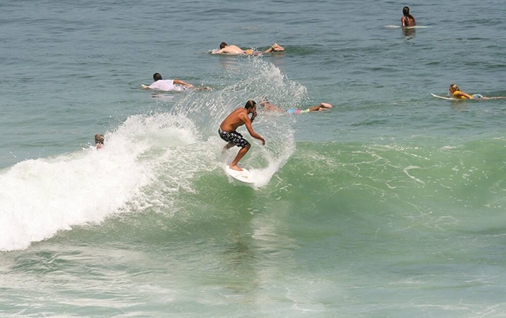 Surfing on the Pacific.