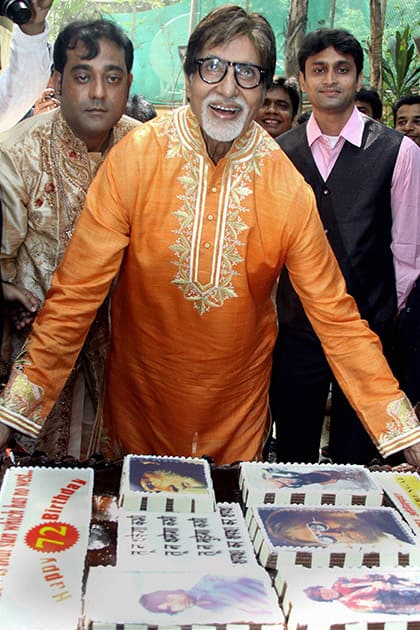 Bollywood mega star Amitabh Bachchan celebrates his 72nd birthday with the media at his office Janak in Mumbai.