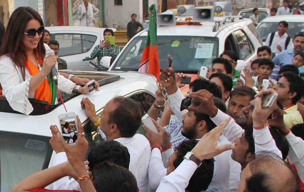 Mahima Chodhary, Bollywood Actress during Election Campaigning for Vipul Goyal, BJP Candidate Faridabad Constituency in Faridabad.