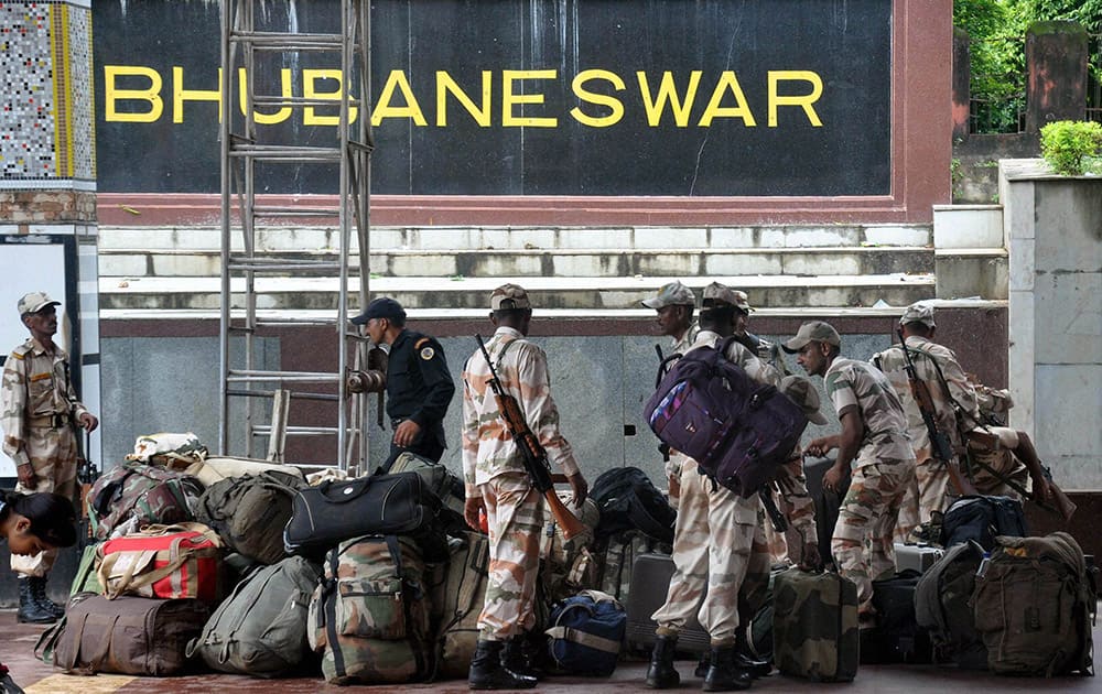  ITBP Jawans prepare to leave to help in cyclone Hudhud relief in Bhubaneswar.