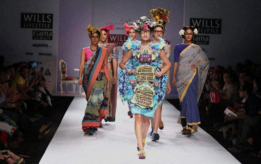 Models walk the ramp at Wills Lifestyle India Fashion Week in New Delhi.
