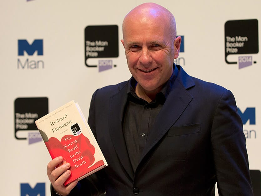 Man Booker prize 2014 nominee Australian author Richard Flanagan holds his book 'The Narrow Road to the Deep North', during a photocall for the Man-Booker for fiction 2014 at the Royal Festival Hall in London.