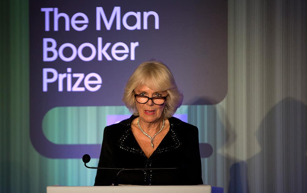 Camilla, Duchess of Cornwall speaks at the awards dinner for the Man Booker Prize for fiction 2014 at the Guildhall in London.