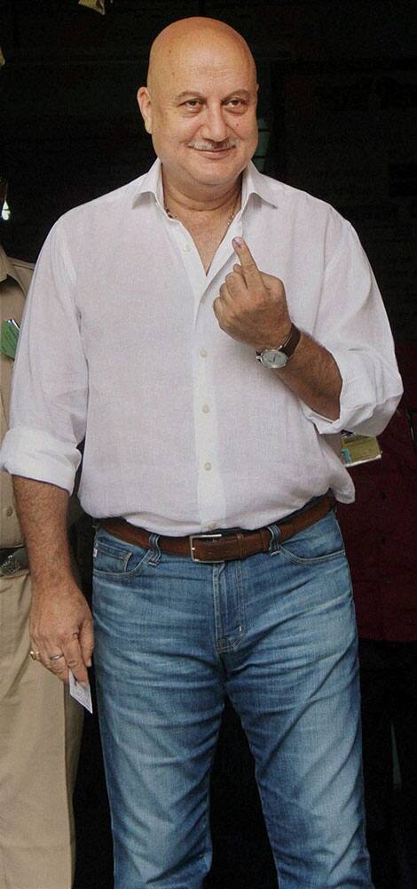 Actor Anupam Kher after casting his vote for the Maharashtra state assembly elections, in Mumbai on Wednesday. 