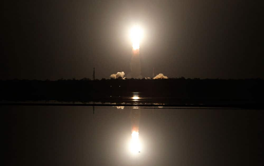 Indian Space Research Organization’s Polar Satellite Launch Vehicle (PSLV-C26) carrying India Regional Navigation Satellite System, lifts off from the Satish Dhawan Space Center in Sriharikota, Andhra Pradesh, India.