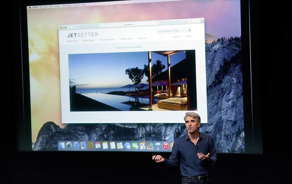Craig Federighi, senior vice president of Software Engineering at Apple, discusses the new operating system update during an event at Apple headquarters, in Cupertino, Calif.