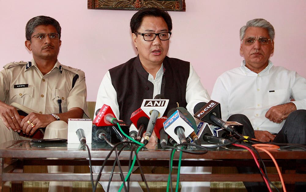 Minister of State for Home Affairs Kiren Rijiju addressing the media after a meeting on racist attack with people hailing from Northeast states, in Gurgaon.