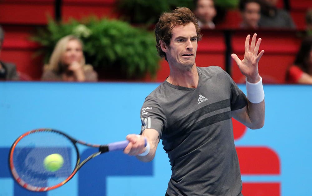 Andy Murray of Britain returns the ball to David Ferrer of Spain during their final match at the Erste Bank Open tennis tournament in Vienna, Austria.