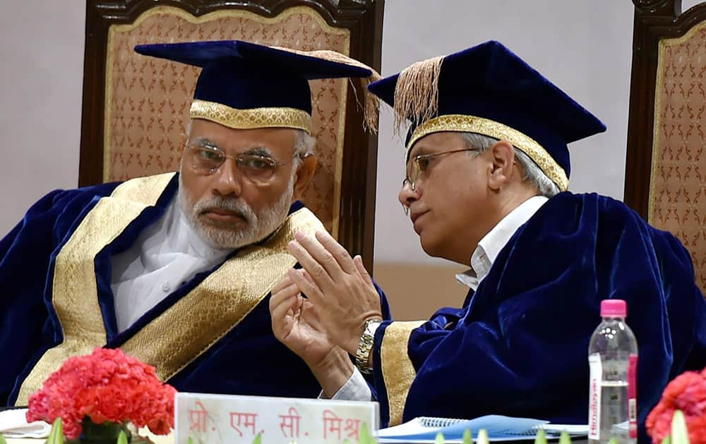 Prime Minister Narendra Modi and AIIMS Director, MC Mishra during the 42nd Convocation of the All India Institute of Medical Sciences in New Delhi.