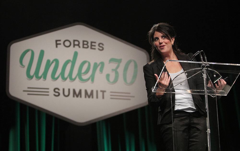 Monica Lewinsky gives a speech at the Forbes Under 30 Summit at the Pa. Convention Center in Philadelphia.