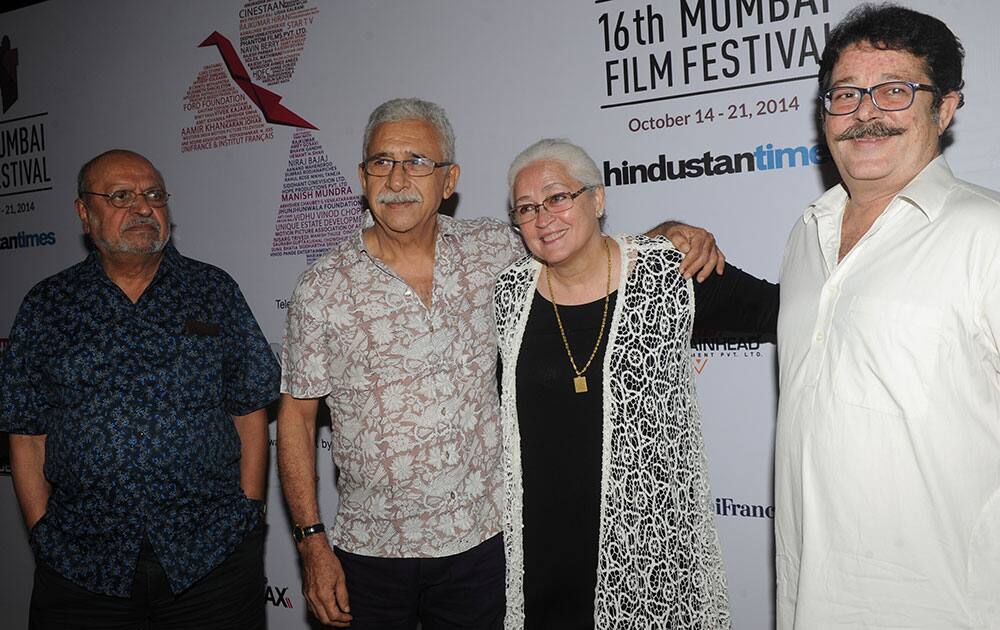 (L-R) Shyam Benegal, Naseeruddin Shah, Nafisa Ali and Kunal Kapoor at the 16 MAMI film festival at Cinemax, Andheri in Mumbai. -dna