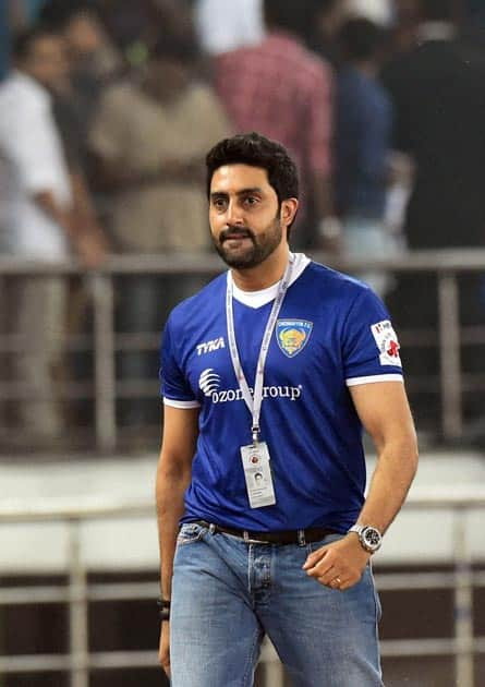  Abhishek Bachchan during a match between Delhi Dynamos and Chennaiyin FC in Indian Super League (ISL) football match in New Delhi.