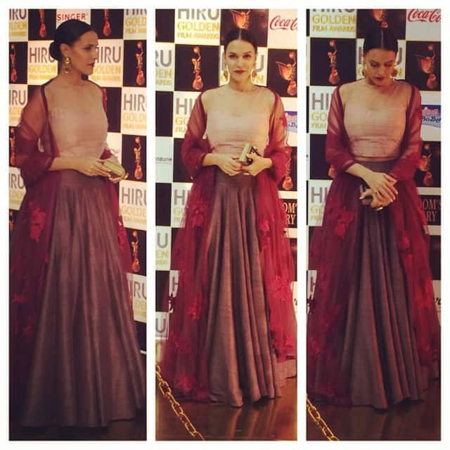 neha dhupia - #picstitch in #manishmalhotra @curiocottagejewelry for #hirufilmawards #colombo @angelinajoseph @sohaya @thakkerrishi -instagram