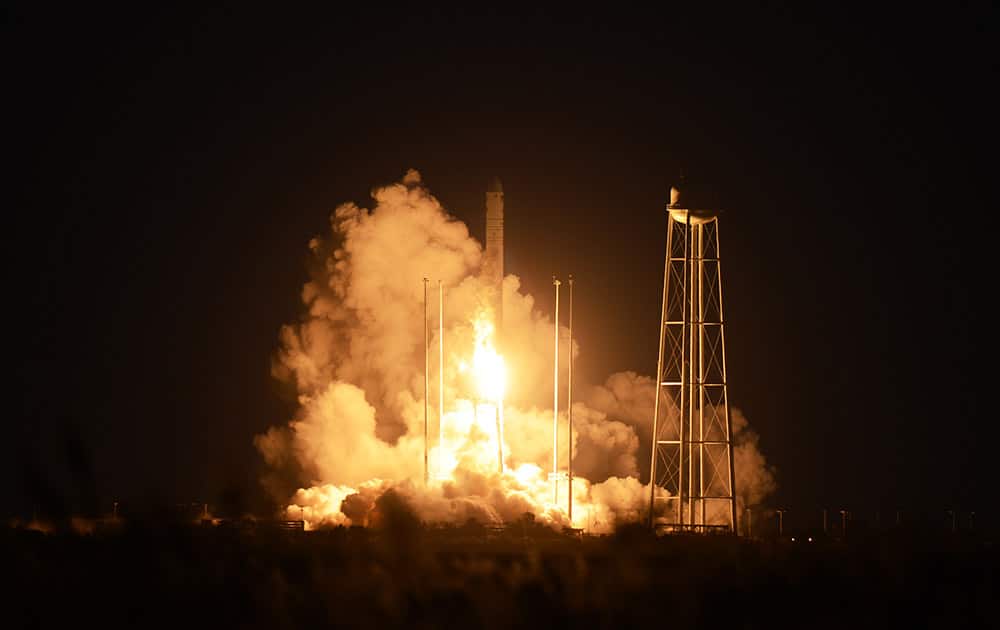 An unmanned Orbital Sciences Corp.'s Antares rocket headed for the International Space Station lifts off from the Wallops Flight Facility on Wallops Island, Va.